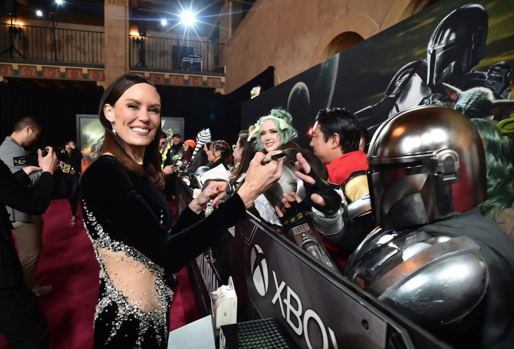 LOS ANGELES, CALIFORNIA - FEBRUARY 28: Emily Swallow attends the Mandalorian special launch event at El Capitan Theatre in Hollywood, California on February 28, 2023. (Photo by Alberto E. Rodriguez/Getty Images for Disney)