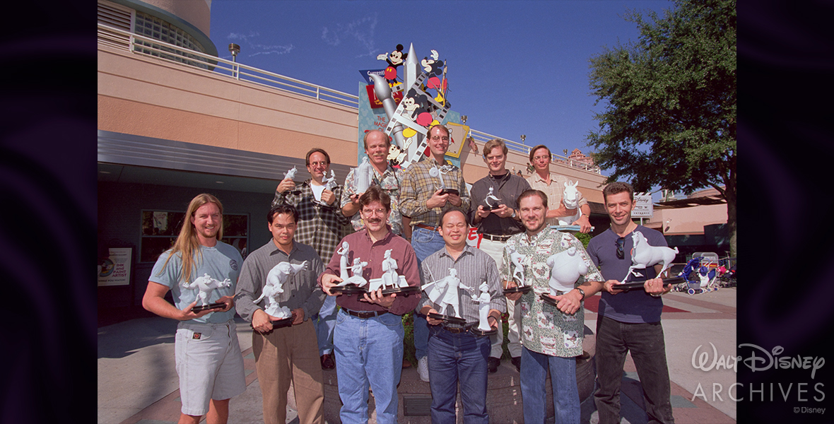 Animators of Mulan Animators of Mulan (1998) holding maquettes from the film outside of The Magic of Disney Animation attraction at Disney-MGM Studios.