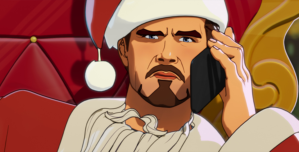 Tony Stark wears a Santa Claus suit in Marvel Studios' What If...? Season 2.
