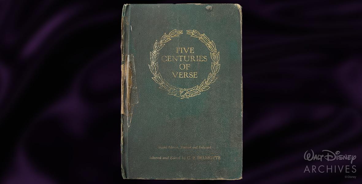The poetry book “Five Centuries of Verse” was used as the main prop book in the film Dead Poets Society. The book is green and shows signs of aging, with tape on the front and spine.
