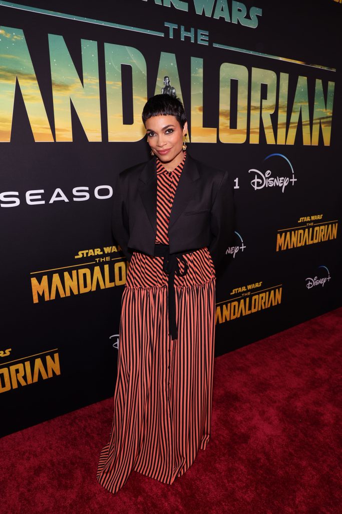 LOS ANGELES, CALIFORNIA - FEBRUARY 28: Rosario Dawson attends the Mandalorian special launch event at El Capitan Theatre in Hollywood, California on February 28, 2023. (Photo by Jesse Grant/Getty Images for Disney)