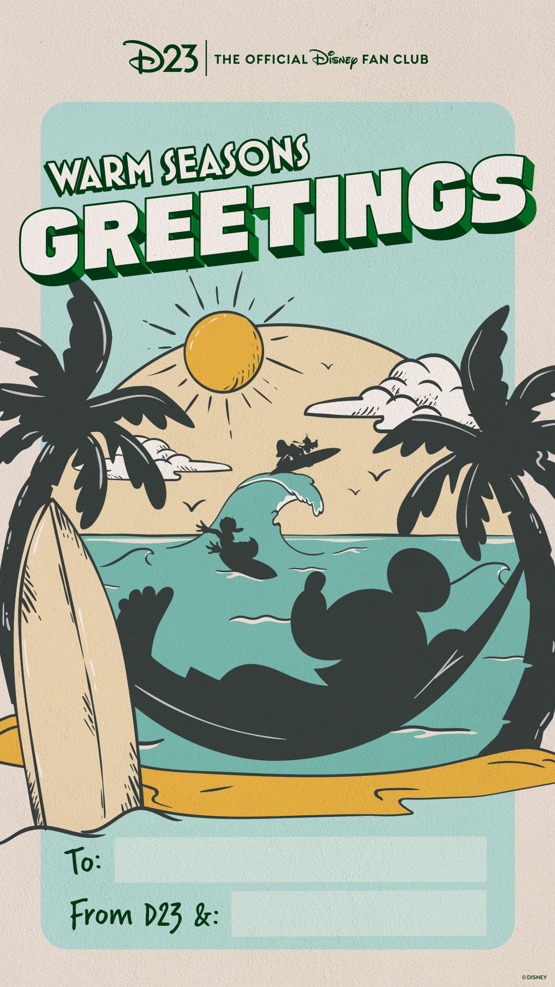 Mickey on a hammock Wallpaper Mickey on a hammock downloadable postcard themed to Warm Seasons Greetings from D23