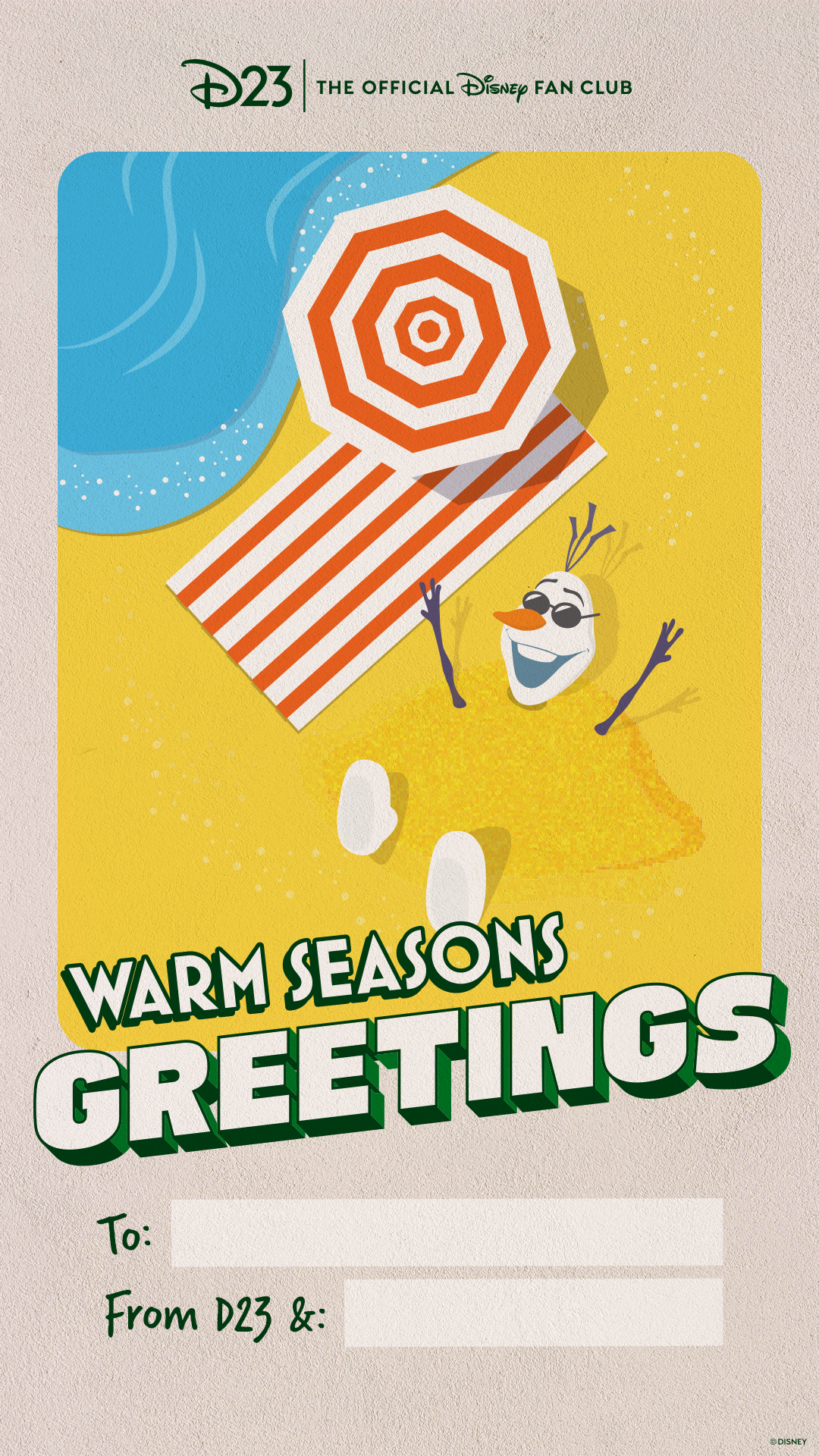 Olaf Wallpaper Olaf from Frozen downloadable postcard themed to Warm Seasons Greetings from D23.